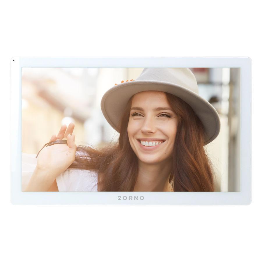 GUARDO single family video doorphone set, 4-wires, touchscreen LCD 10" monitor, fingerprint reader, proximity reader and code lock, App-controlled, flush mounted, white